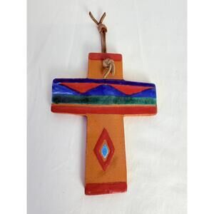Southwestern Multicolor Leather Cord Decorative Cross Ornament Hanging Good